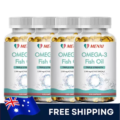 Omega 3 Fish Oil Capsules Triple Strength EPA & DHA Burp-Less 1-4×120 Sofgels • $19.51