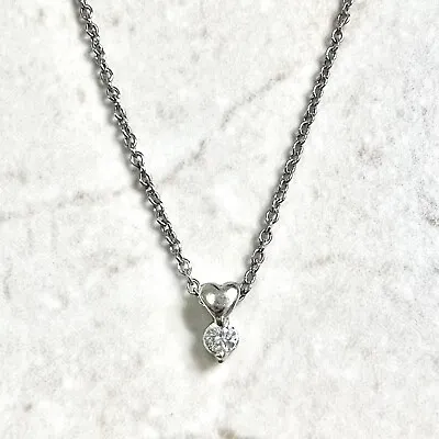 Vintage 14K Diamond Solitaire Pendant Necklace - 14K Gold Diamond Heart Necklace • $571.50