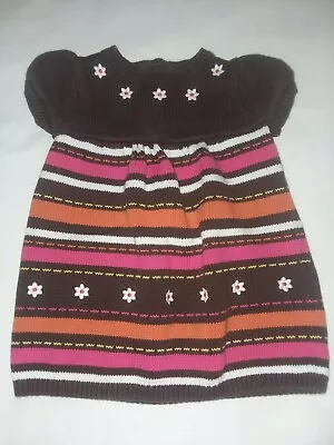 Gymboree 2011 Fall For Autumn Brown Pink Orange Striped Sweater Dress Sz 6-12 Mn • $10.99