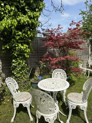 £195 • Buy Vintage Style Cast Aluminium GARDEN TABLE 4 CHAIRS