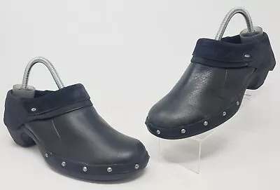 Merrell Womens Luxe Wrap Black Leather Slip On Studded Clogs Heels Size 8.5 • $24.95