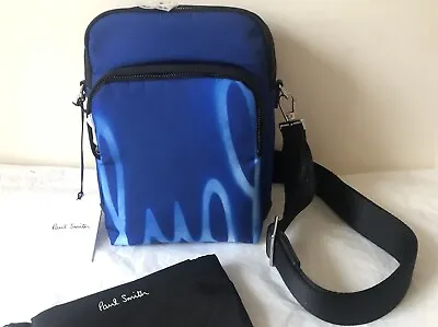 Paul Smith Blue Spray Logo Crossbody Flight Bag Canvas & Leather Trim RRP £250 • £129