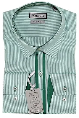 Mens'  Stripped  Shirt White Green  Long Sleeves  Slim Fit Italian Design  W04 • £34.99