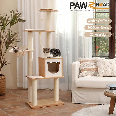 PAWZ Road Cat Tree Tower Scratching Post Wood Condo House Furniture Bed 166.5cm • $94.99