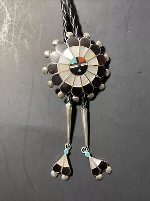 Native American Zuni Sterling Silver Inlay Bolo Tie Kachina Sun God • $200