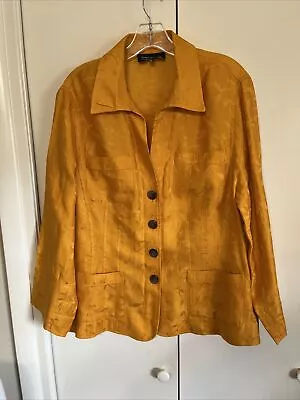 Jones New York Collection Wms 16W 100% Linen Marigold OrgJacquard 3/4 Slv Jacket • $19.99