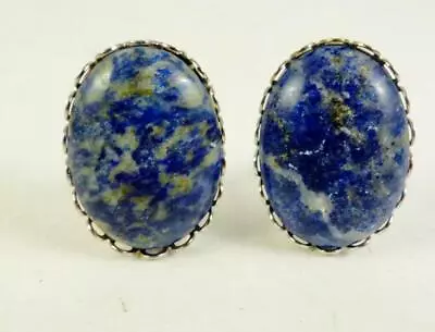 Natural Lapis Lazuli Scalloped Rhodium Plated Cufflinks 25 X 18 MM • $8.79