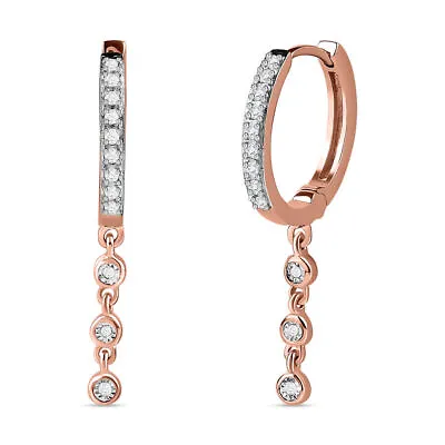 £81.99 • Buy TJC Diamond Drop Earrings For Women In Rose Gold Over Silver Push Back