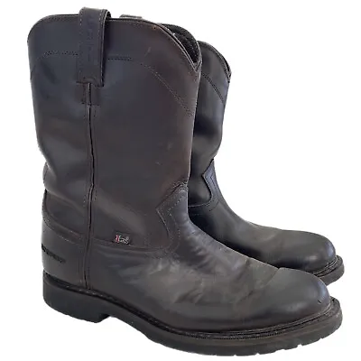 Justin Drywall WK4960 Work Boots Brown Leather Pull On Steel Toe Waterproof  11D • $69.99