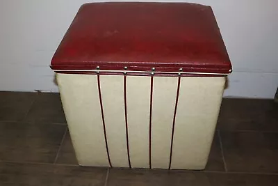 MCM Vintage 1940s Ottoman Foot Stool Vanity Bench Cushion Storage Box Hinged Lid • $75