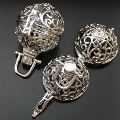 2 Silver Brass Mexican Bola Ball Hollow Flower Harmony Locket Charm DIY 25*28mm • $5.69