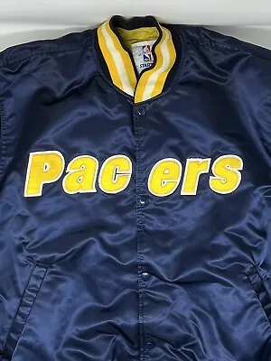 Vintage 1980s Indiana Pacers NBA Starter  Navy Nylon Snap Bomber Jacket (XL) • $250