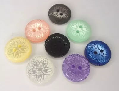 10 X Etched Flower Design Buttons Choice Of Colour Sizes 12.5mm 15mm 18mm • £2.39