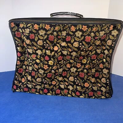 Vintage Carpet Bag / Needlepoint Folding Suitcase ROUGH SHAPE • $19.95