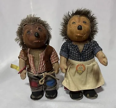 Macki & Mecki Steiff Hedgehog Toy Doll Pair 7” Rubber Mohair & Felt Vintage Tags • $46.25