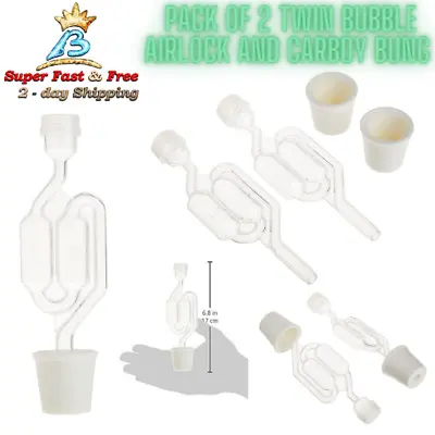 Twin Bubble Airlock And Universal Carboy Bung For 3/5/6/6.5 Gallon Carboys 2Pack • $16.61