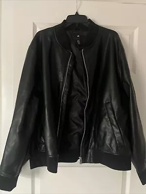 H&M Black Leather Like Bomber Jacket XXL • $29.99