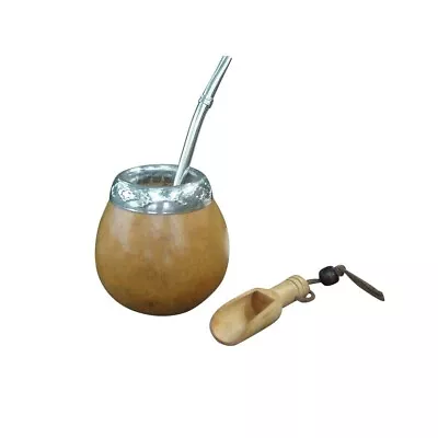 Argentina Mate Gourd Hand Made Natural Tea Cup + Straw + BONUS Spoon Yerba Mate • $13.95