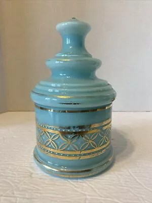 Vintage Glass Apothecary Jar Blue/Gold • $26