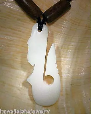 Hand Carved Water Buffalo Bone Maori Hei Matau Fish Hook Necklace 31  Adjustable • $13