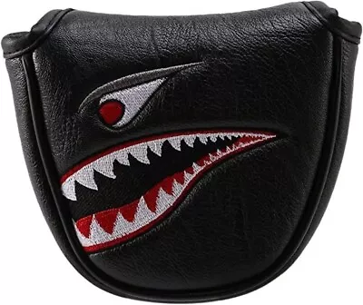 Black PU Shark Embroidery Golf Club Mallet Putter Head Cover Magnetic Closure • $15.97