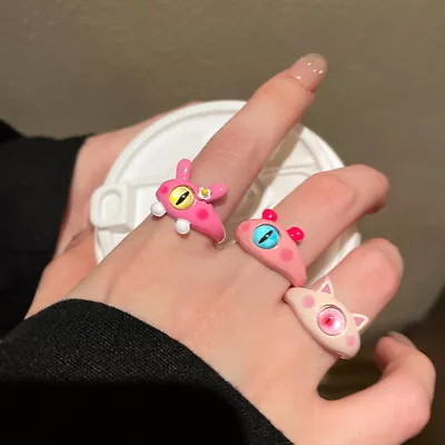 Punk Eyes Ring Cute Green Monster Ring For Women Fashion Sweet Cat Couple Rin Pe • $1.30