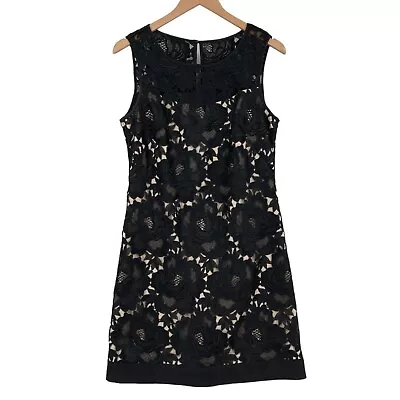 White House Black Market Sheath Dress Womens 8 Black Lace Overlay Lined Back Zip • $35.99