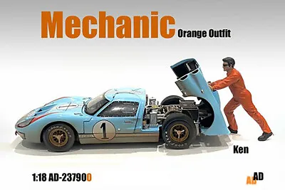 Ken Pushing Mechanic Orange American Diorama 1:18 Scale Figurine 4  Male Figure • $8.59