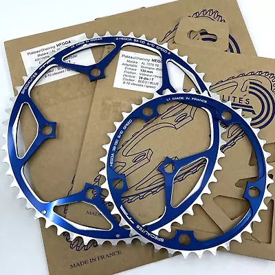 NOS TA Specialites HEGOA 9 Or 10-speed 53/39t BLUE 130mm BCD Crank Chainrings • $129.99