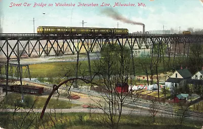 Postcard Street Car Bridge On Waukesha Interurban Line Milwaukee Wisconsin • $7.25