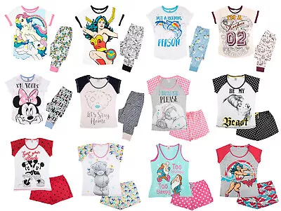 Womens Character Pyjamas Full Length Or Short 100% Cotton Slogan Pjs Ladies Size • £14.95