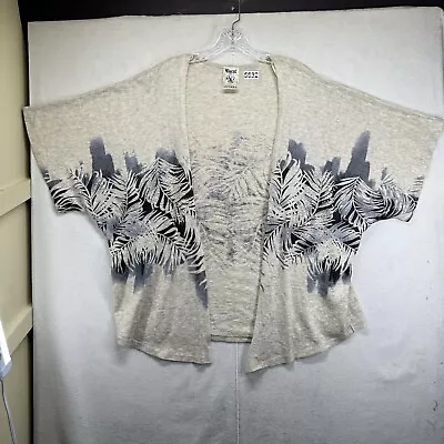 Women’s Vocal Short Sleeve Gray Bling Palms Open Front Shirt/Jacket XL USA • $17.99
