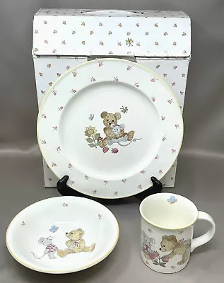 LOVELY Mikasa TEDDY 3 Pc Child's Porcelain Dinnerware Set IN BOX ~Plate Bowl Mug • $22.95