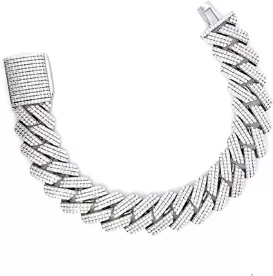 14.40ct Round Cut Moissanite 18MM Width Cuban Chain Bracelet In Sterling Silver • $836.68