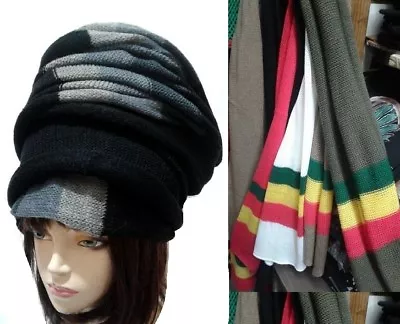 Long Winter Scarf Head Wrap Turban Jamaica Africa Hat Striped Hip Hop Rasta Knit • $18.99