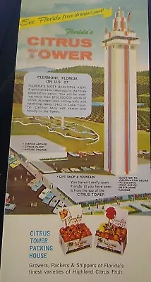 Vintage Clermont Florida Citrus Tower Travel Brochure A52 • $9