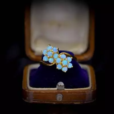 Opal Cluster Flower Toi Et Moi 18ct Yellow Gold Gilded Silver Ring Vintage Style • $180.53