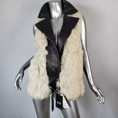 Nwt~qartlrie~sz L~genuine Black Leather Real Sheepskin Fur Moto Vest Coat Jacket • $185