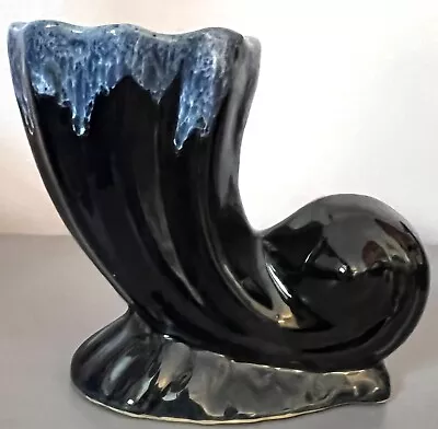 Vintage Anna Van Briggle Black With Blue Drips Horn Candle Holder Signed • $12.99