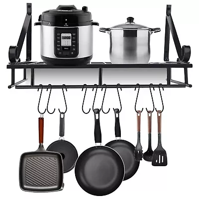 60cm Kitchen Hanging Rack 10 Hooks Pan Pot Hanging Rack Shelf Organizer Wall UK • £12.99