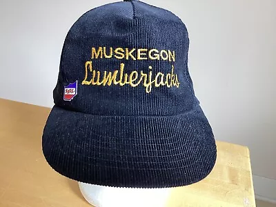 Muskegon Lumberjacks IHL Hockey SnapBack Hat 1980s Rare Clean Black Corduroy • $78