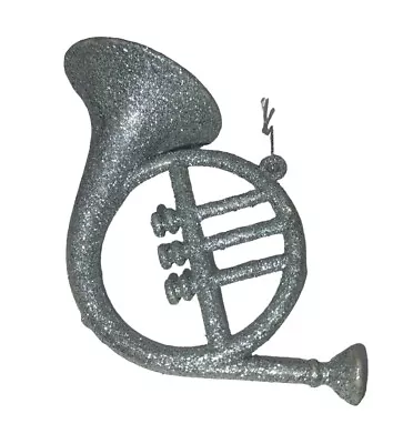 Silver Glitter French Horn Music Christmas Holiday Tree Ornament Gift Tag 3  • $8.50