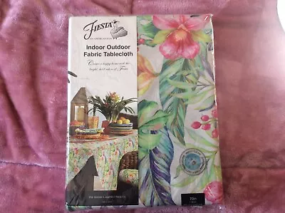 $24 • Buy Fiesta Indoor/Outdoor 70  Round Tablecloth Tropical Flowers & Leaves New In Pack