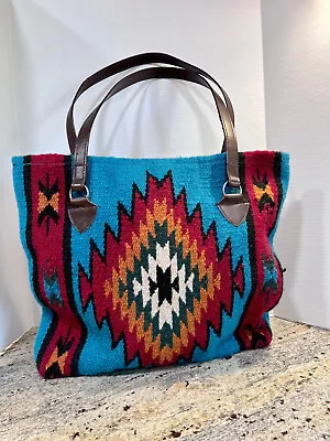 $42 • Buy El Paso Saddle Blanket Purse Wool Satchel Southwest Tribal Multi Leather Lined