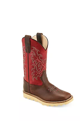 Old West Red/Brown Youth Boys Leather Crepe Cowboy Boots • $26.99