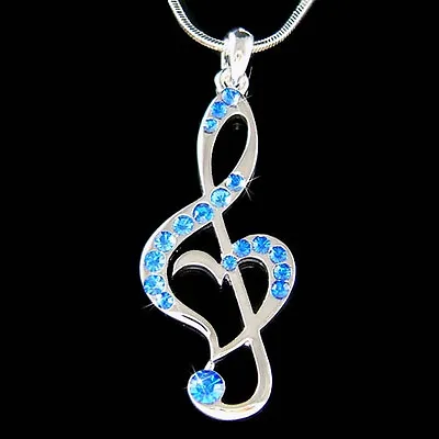 ~Royal Blue TREBLE G CLEF~ Made With Swarovski Crystal MUSIC NOTE Heart Necklace • $50