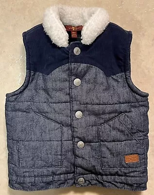 7 For All Mankind Toddler Baby Denim Look Vest 18 Months Blue Button Up ✅ Sz 18M • $11.69