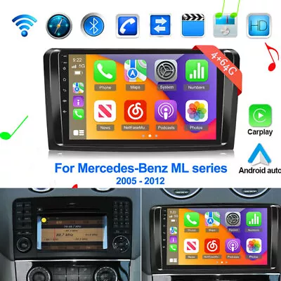 Apple Carplay 9'' Android13 Car Radio GPS Stereo For Mercedes Benz ML-W164 4+64G • $179.99