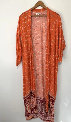 $49 • Buy Arnhem Size S Orange Print Duster Kimono Maxi Boho Festival Style
