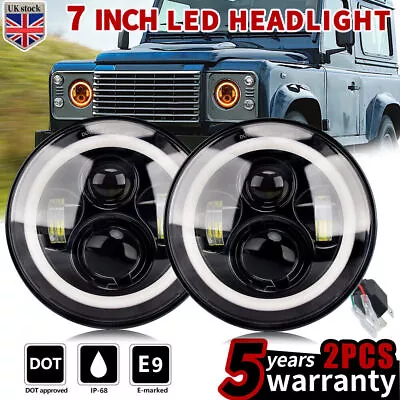 Pair 7  Inch HALO Angel Eyes LED DRL Headlights For Land Rover Defender 90 110 • £29.89